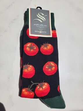 NWT Pair of SockSmith Graphic Cotton Crew Socks Toe-may-toes Black 10-13